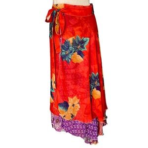 Colorful Tropical Floral Print Reversible BOHO Midi Wrap Skirt by Ladd NWT OS